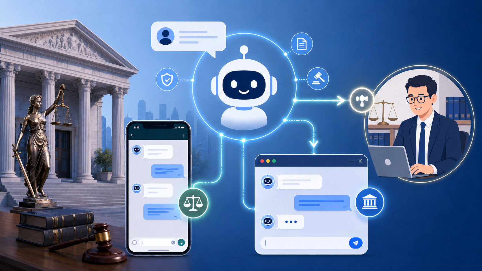 Kanzleibüro mit Website-Chat und WhatsApp-Assistent
