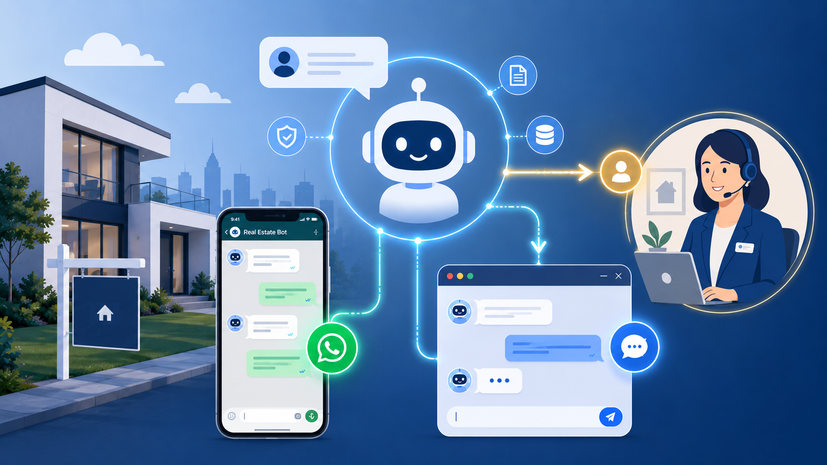 Immobilienbüro mit Website-Chat und WhatsApp-Assistent